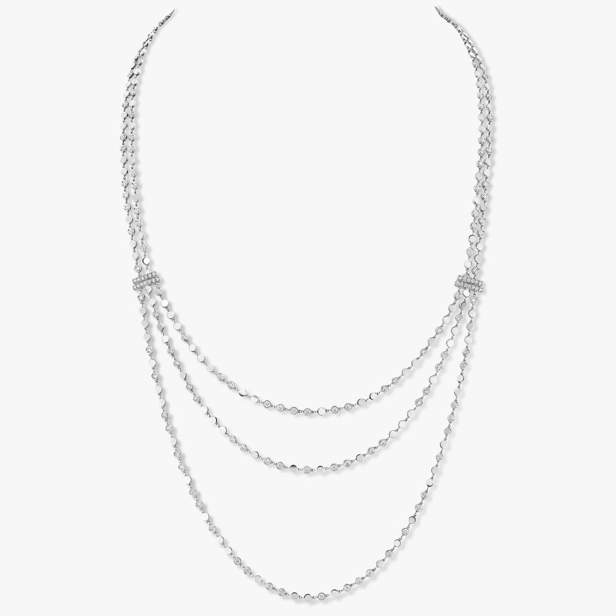 Necklace For Her White Gold Diamond Collier Long D-Vibes Multi Rangs 12435-WG