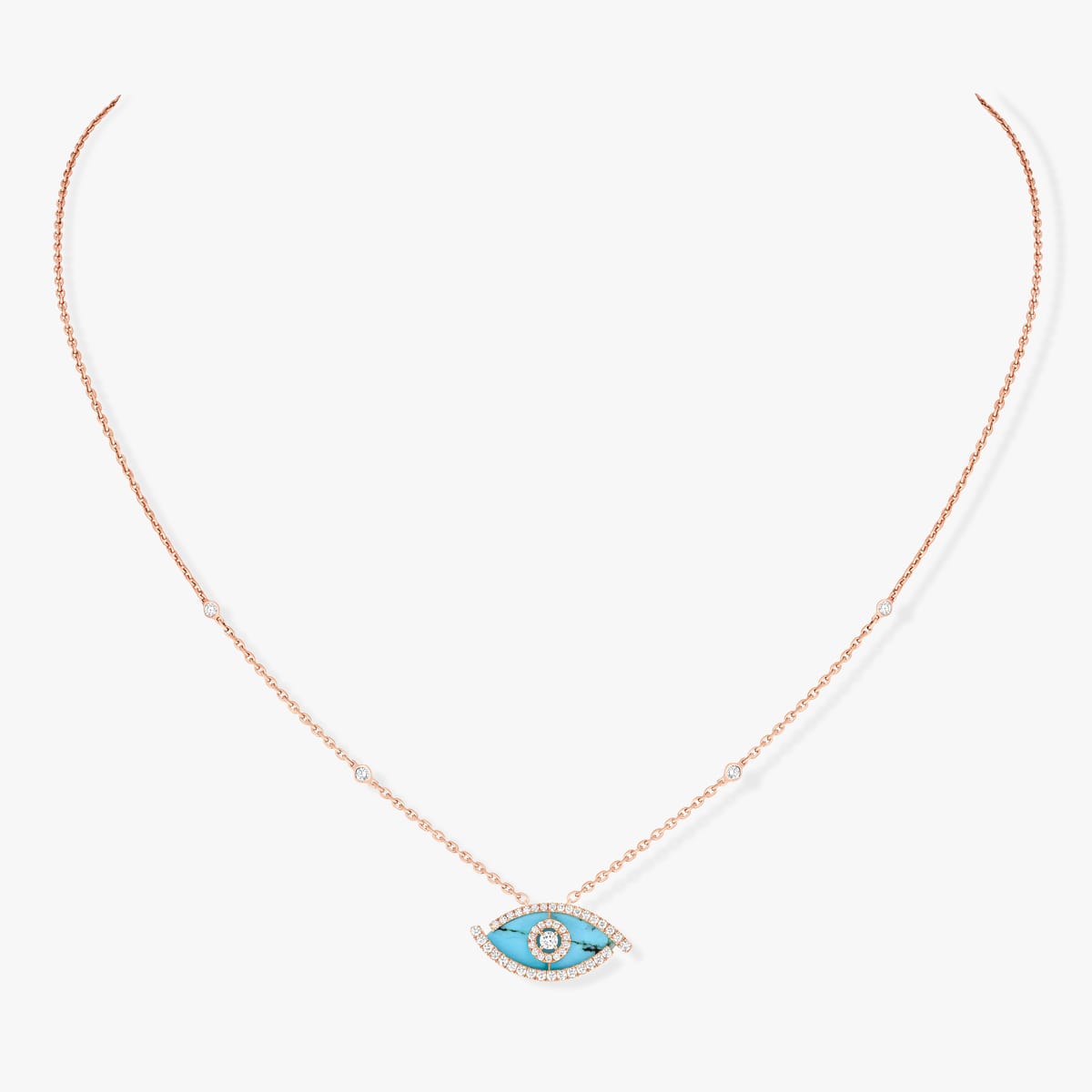 Necklace For Her Pink Gold Diamond Collier Lucky Eye turquoise 12952-PG