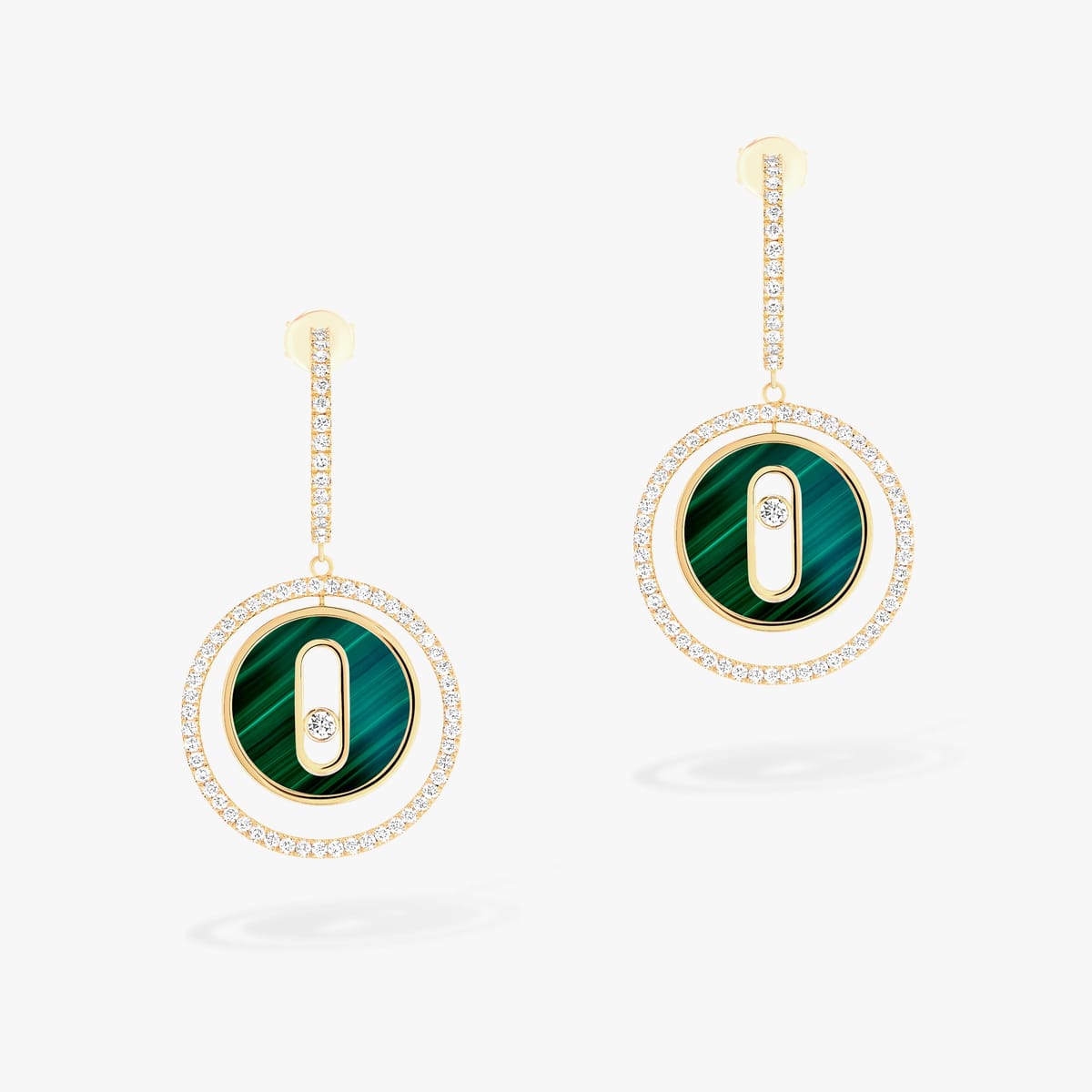 Earrings For Her Yellow Gold Diamond Lucky Move PM Malachite 12965-YG