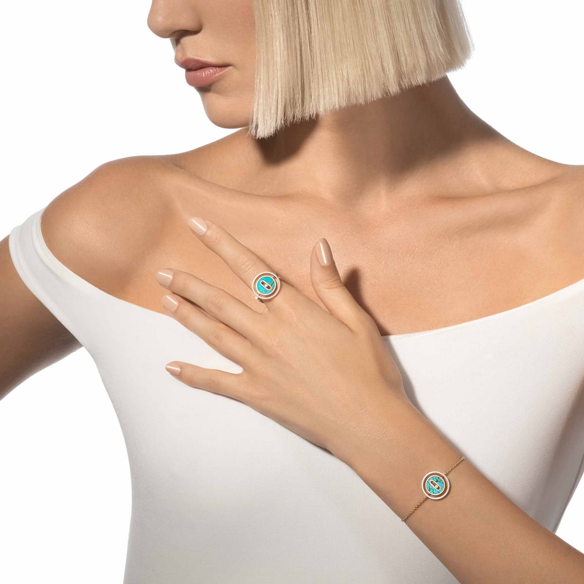 خاتم امرأة ذهب وردي الماس Bague turquoise Lucky Move PM 12098-PG