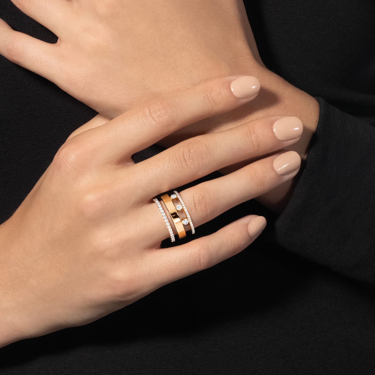 Bague Femme Or Jaune Diamant Bague Move Romane semi-pavée, grand modèle 06659-YG