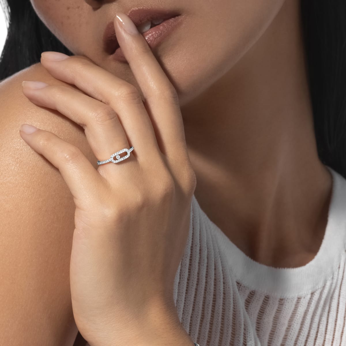 Ring For Her White Gold Diamond Bague Move Uno pavée, petit modèle 05630-WG