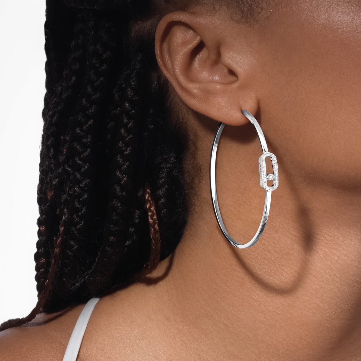 Boucles d'oreilles Femme Or Blanc Diamant Créoles Move Uno GM 12468-WG