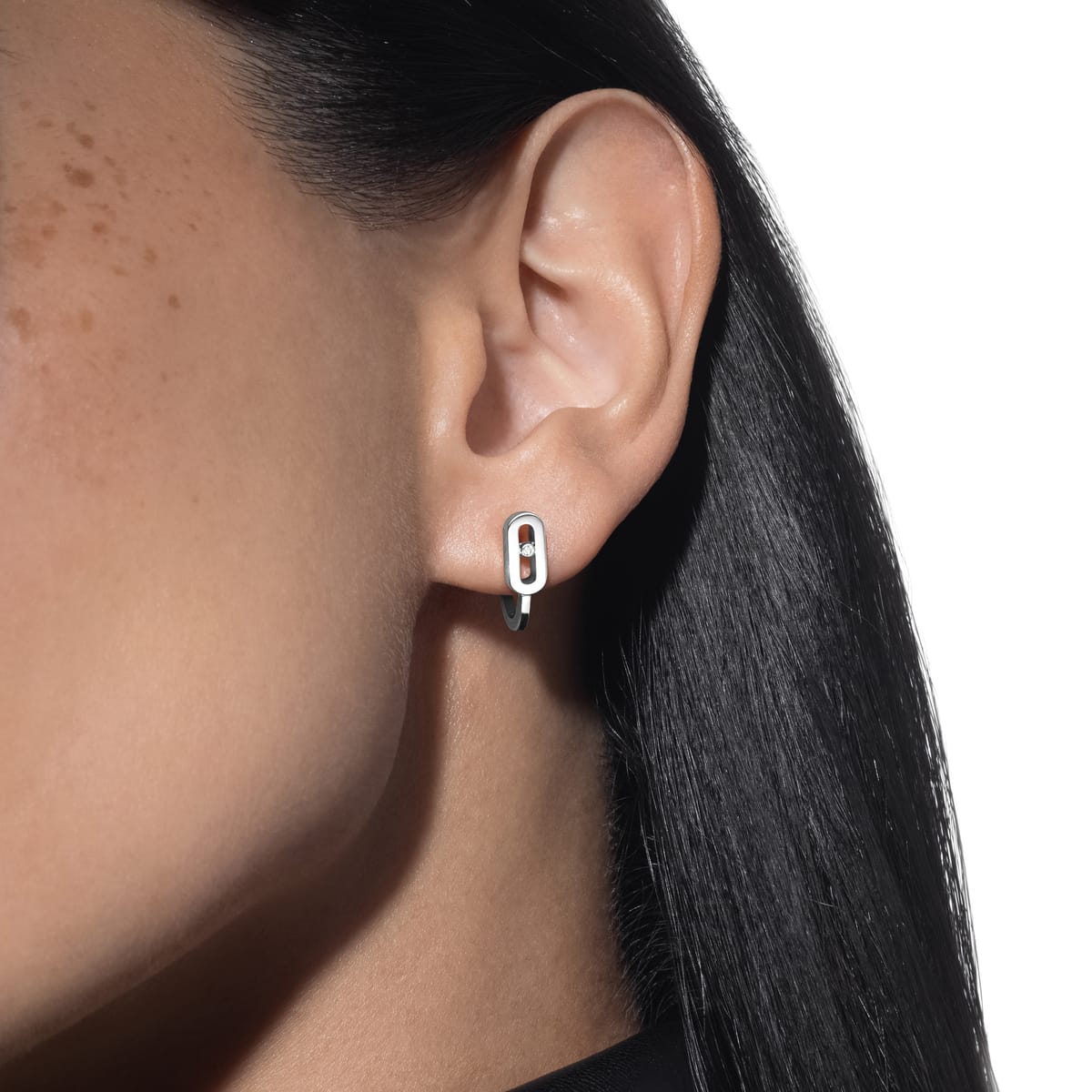 Boucles d'oreilles Femme Or Blanc Diamant Mini créoles Move Uno 10050-WG