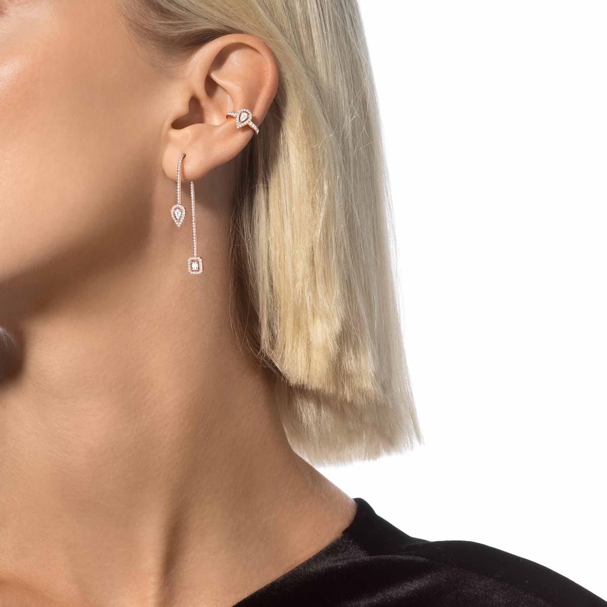 Boucles d'oreilles Femme Or Rose Diamant Boucles d'oreilles pavé hameçon et puce My Twin 0,10ct x3 07224-PG
