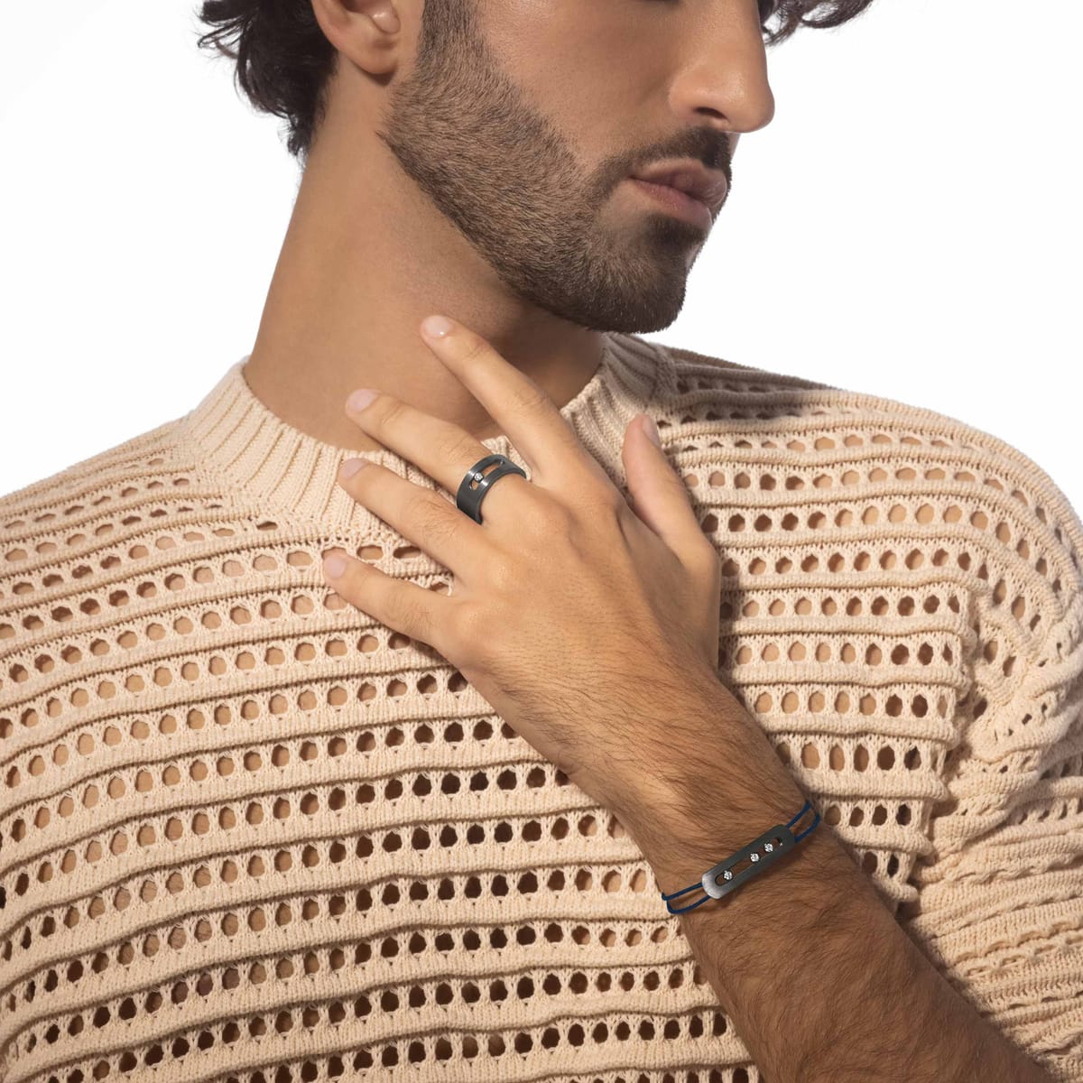 Move Titanium cord bracelet Graphite Titanium For Him Diamond Bracelet 10829-TG