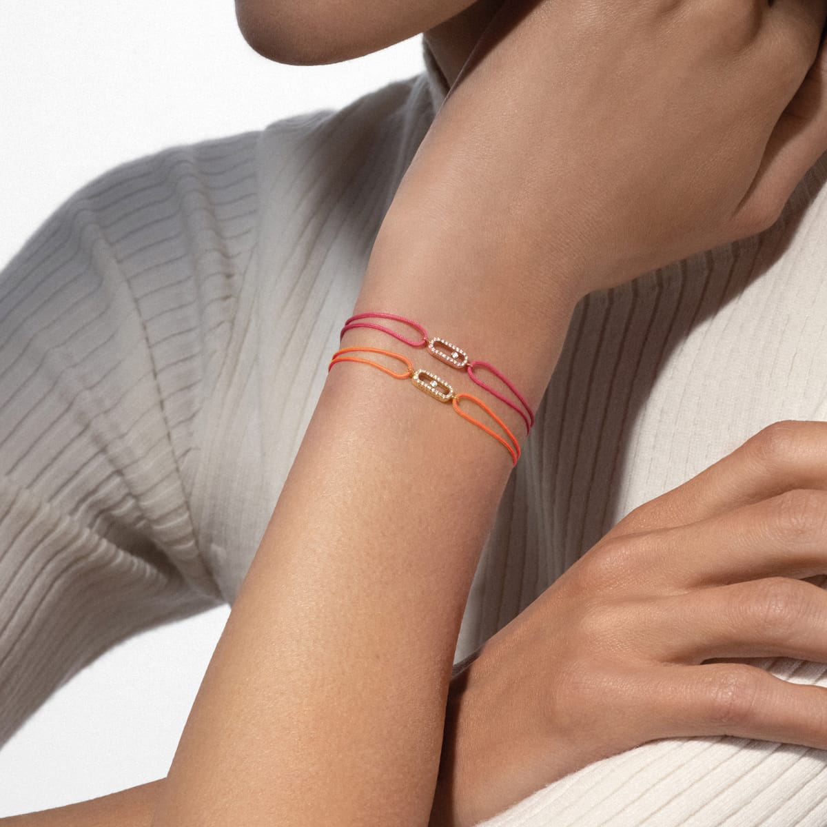 Move Uno orange cord bracelet Pink Gold For Her Diamond Bracelet 13289-PG