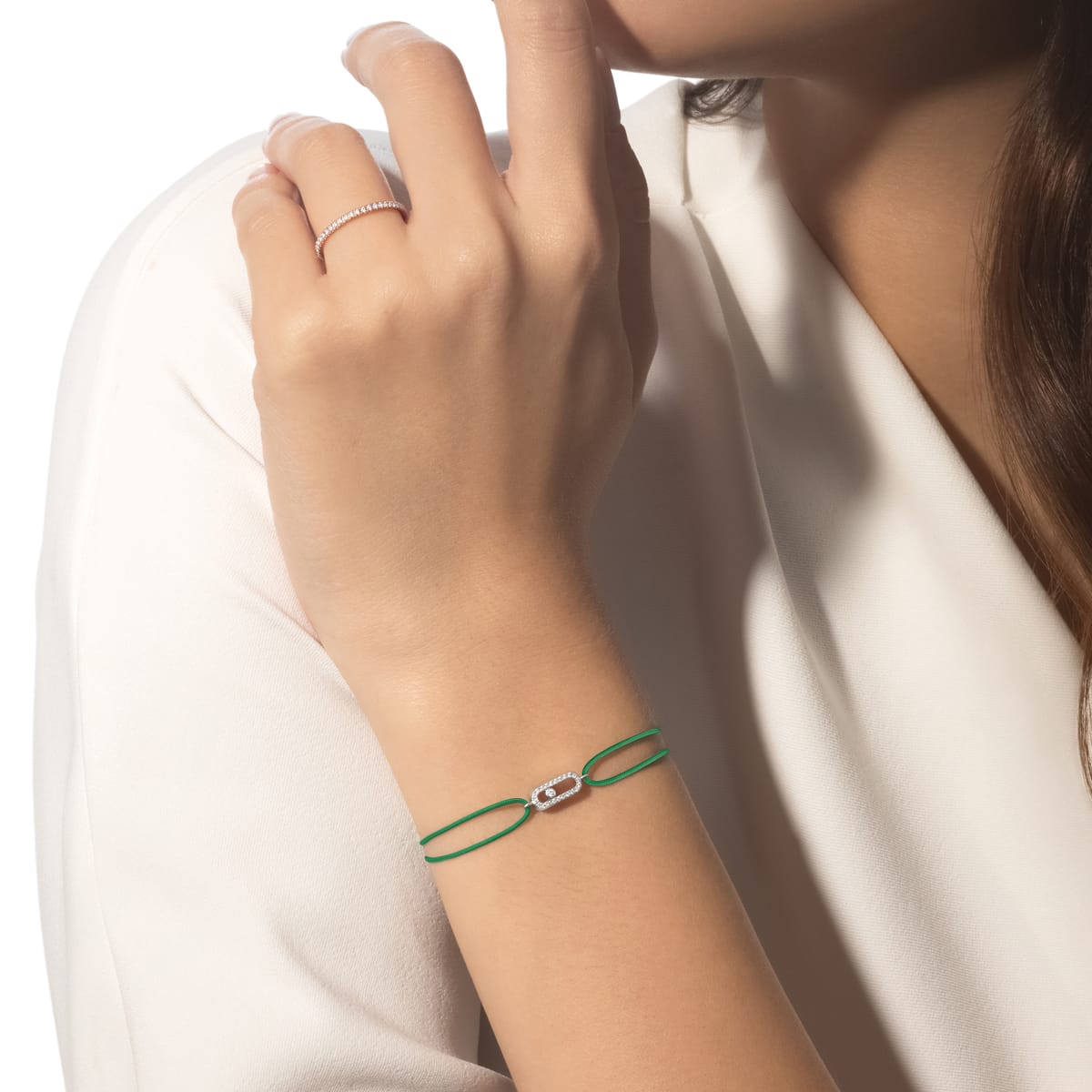 Move Uno green cord bracelet White Gold For Her Diamond Bracelet 13862-WG