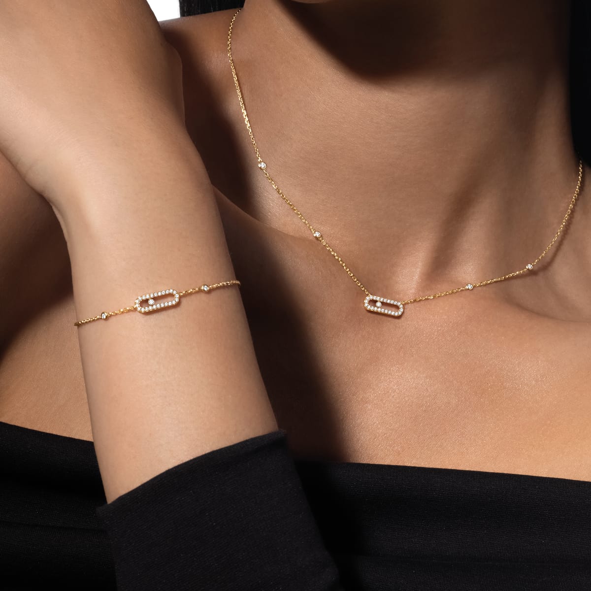 Collier Femme Or Jaune Diamant Collier Move Uno pavé 04708-YG