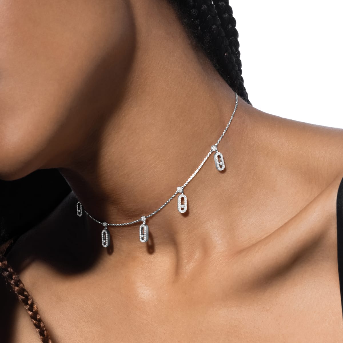 Move Uno pavé drop pendant choker White Gold For Her Diamond Necklace 12150-WG