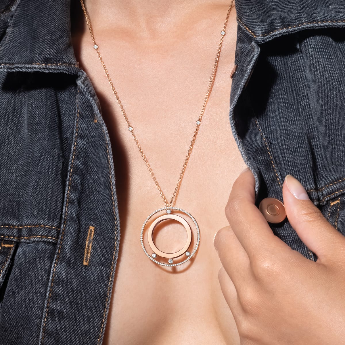 Move Romane long necklace Pink Gold For Her Diamond Necklace 11169-PG