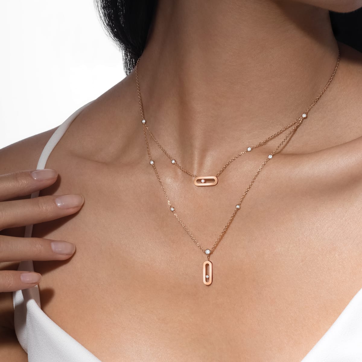 Collier Femme Or Rose Diamant Collier 2 rangs Move Uno 08852-PG