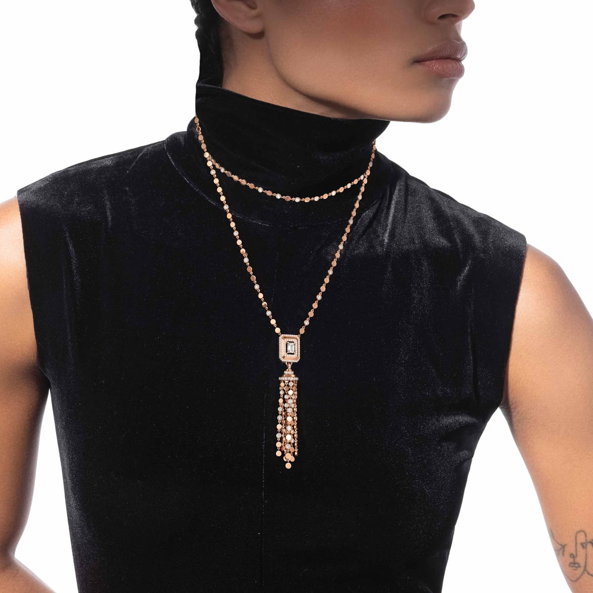 Necklace For Her Pink Gold Diamond D-Vibes 1ct Tassel 14257-PG