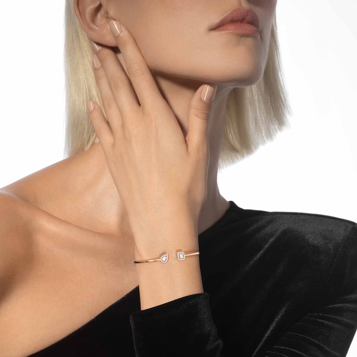 My Twin toi & moi thin bangle 2x 0.15ct Pink Gold For Her Diamond Bracelet 07222-PG