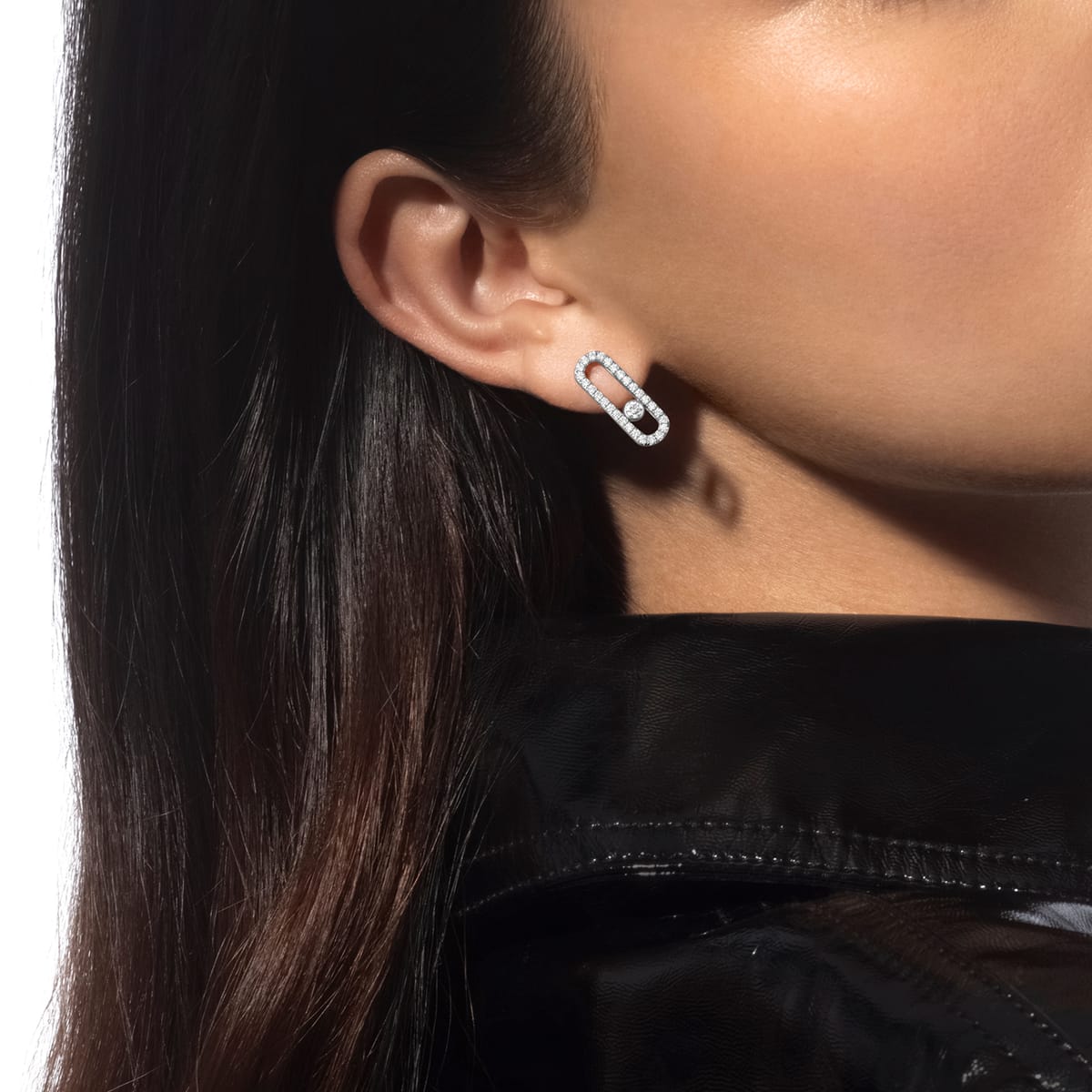 Boucles d'oreilles Femme Or Blanc Diamant Mono boucle d'oreille pavée Move Uno droite 12337-WG