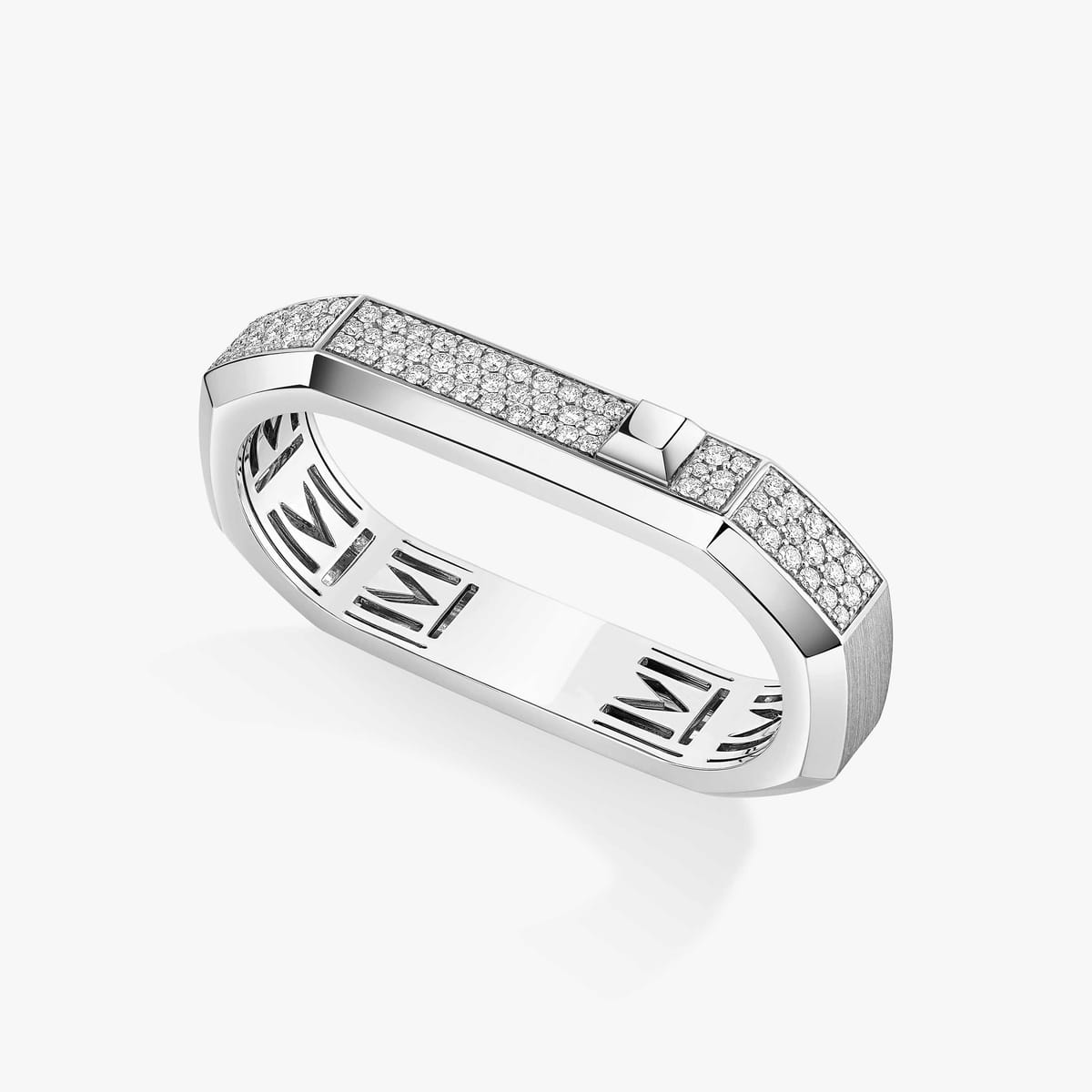 Moderniste two-finger pavé ring White Gold Mixed Diamond Ring 13831-WG