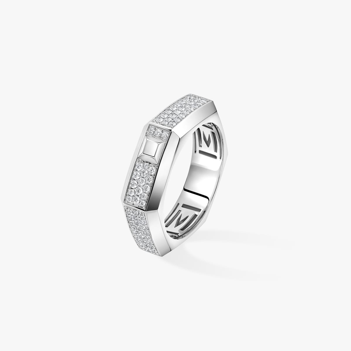 خاتم مزدوج ذهب أبيض الماس Moderniste المرصوف مقاس M 13853-WG