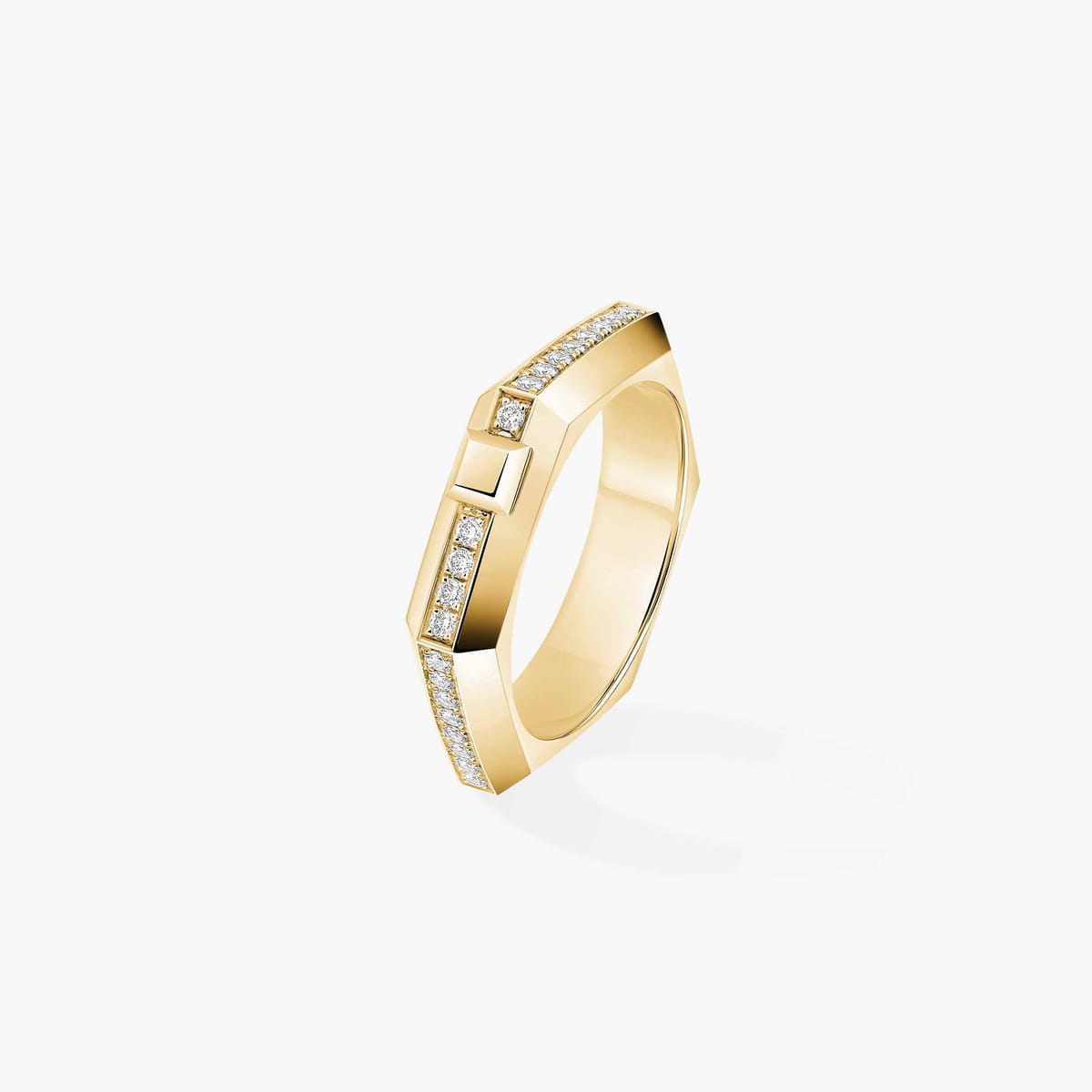 خاتم امرأة ذهب أصفر الماس Bague Moderniste pavée, petit modèle 14124-YG