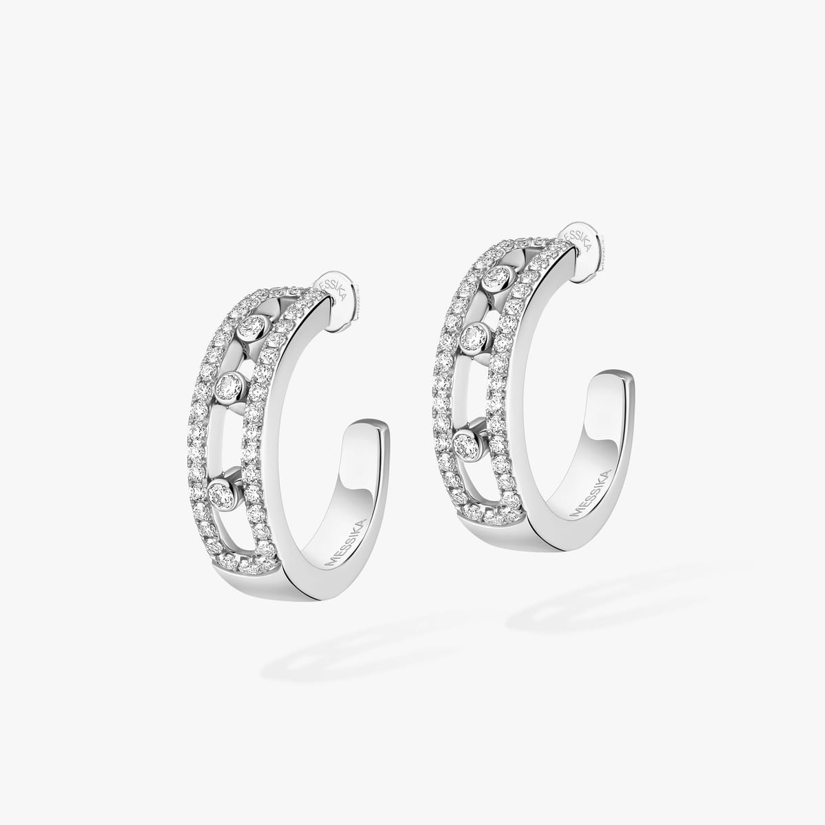 Move pavé hoop earrings White Gold For Her Diamond Earrings 04993-WG