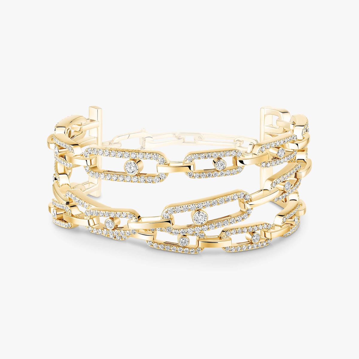 Bracelet For Her Yellow Gold Diamond Move Link 3-row cuff 13512-YG
