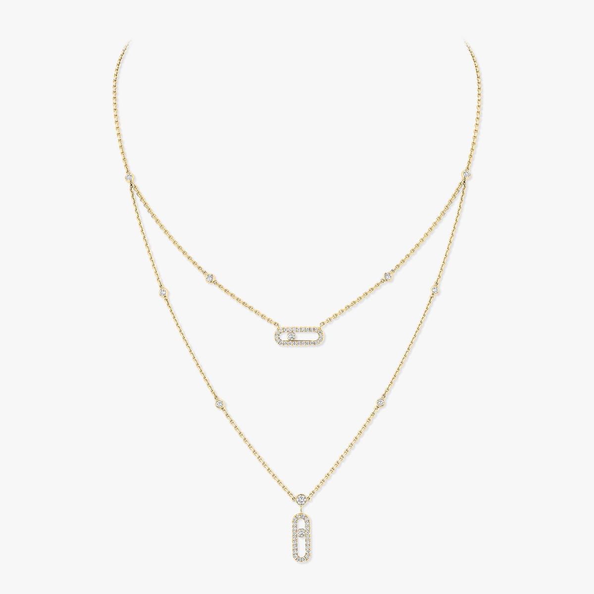 Necklace For Her Yellow Gold Diamond Move Uno two-row pavé necklace 07174-YG