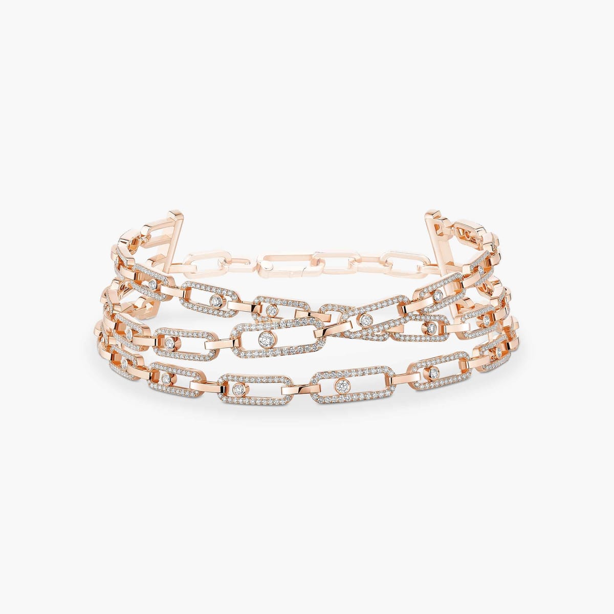Necklace Mixed Pink Gold Diamond Move Link بثلاثة صفوف 14437-PG
