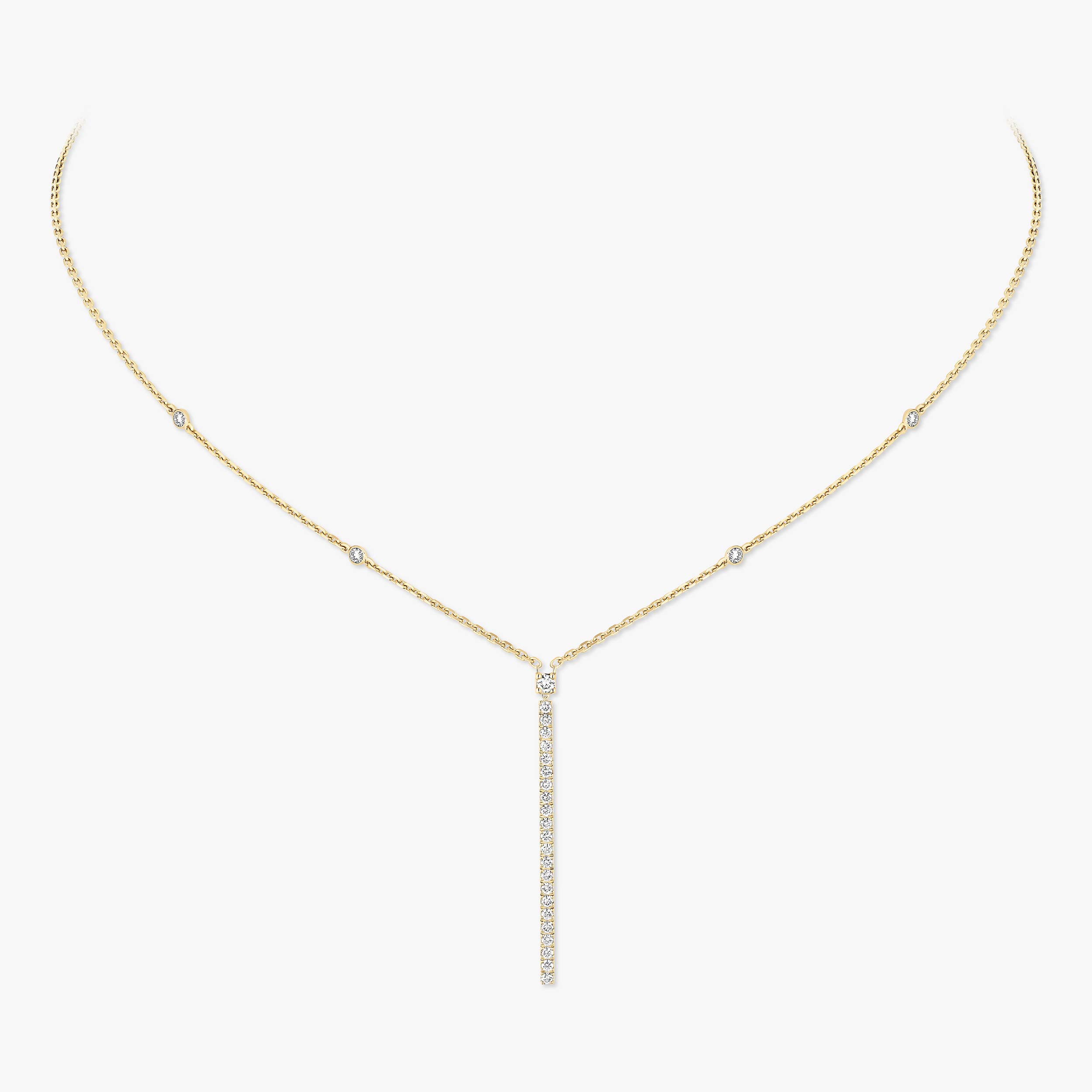 Vertical Bar Yellow Gold Diamond Necklace Gatsby | Messika 05448-YG