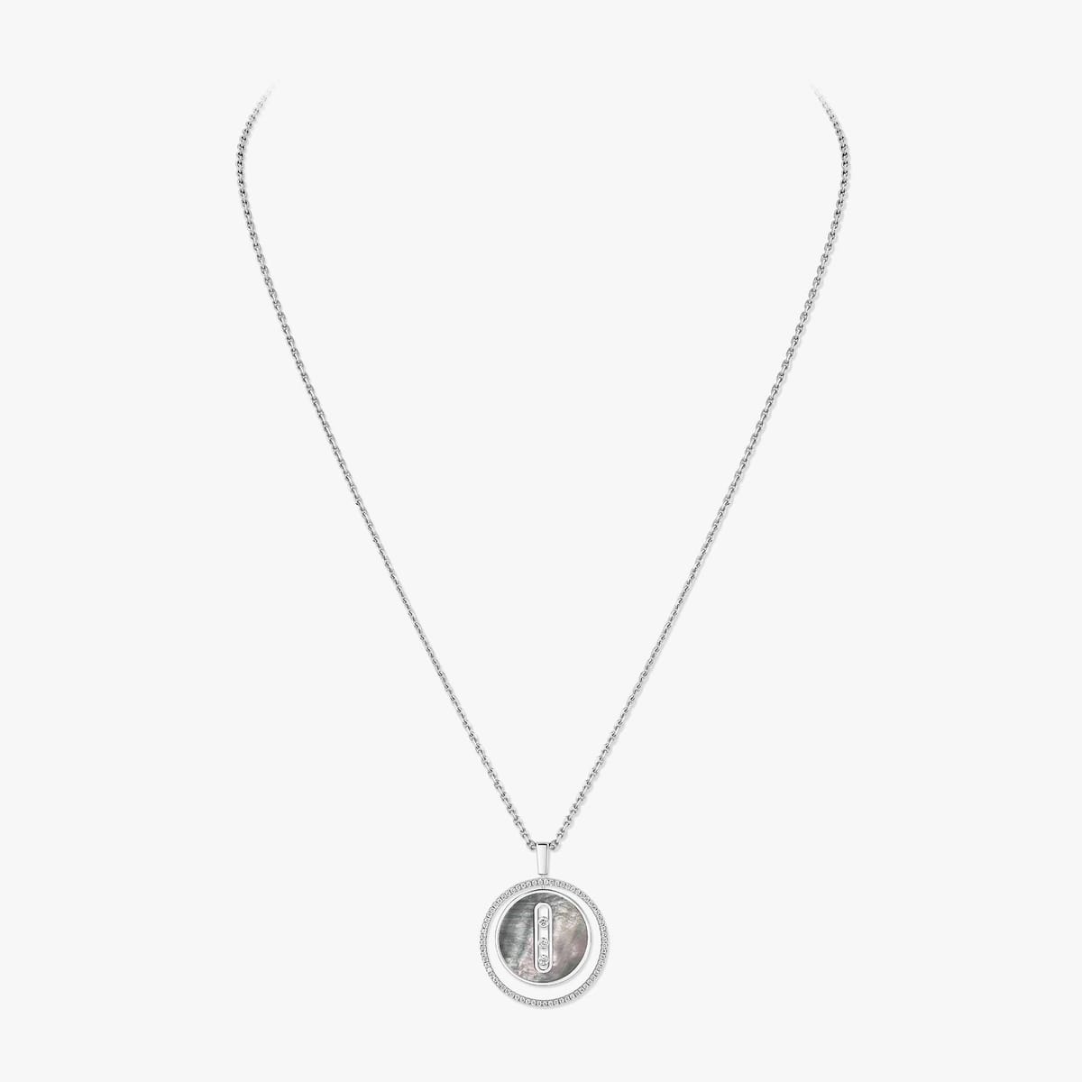 Collier Femme Or Blanc Diamant Collier nacre grise Lucky Move MM 10837-WG