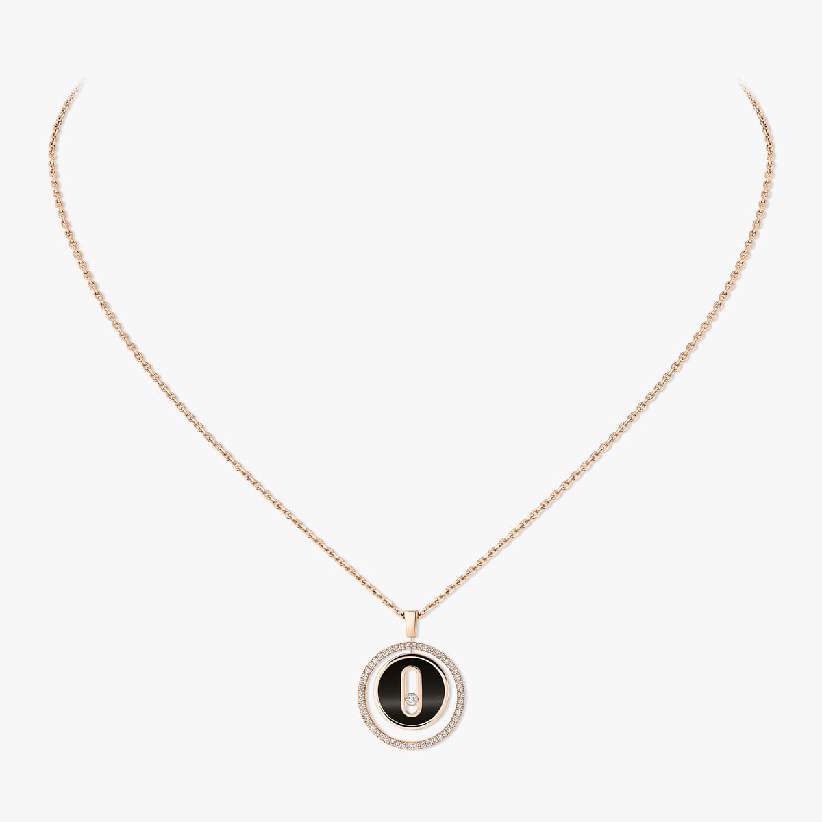 Lucky Move onyx necklace small Pink Gold For Her Diamond Necklace 12317-PG