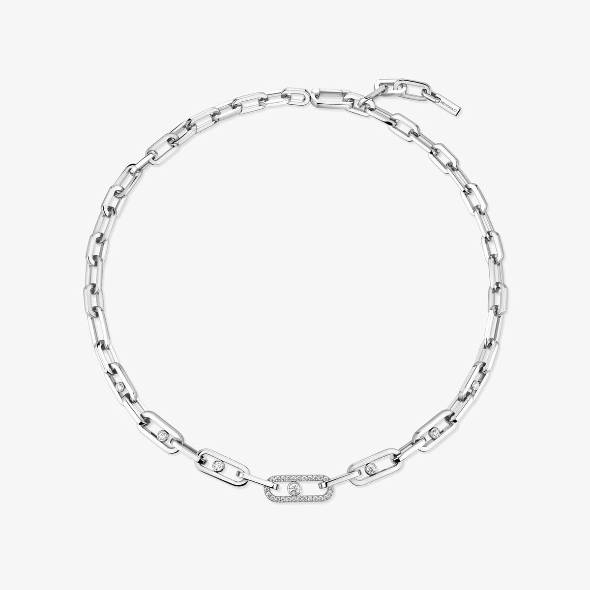 Move Link half pavé necklace White Gold For Her Diamond Necklace 12853-WG