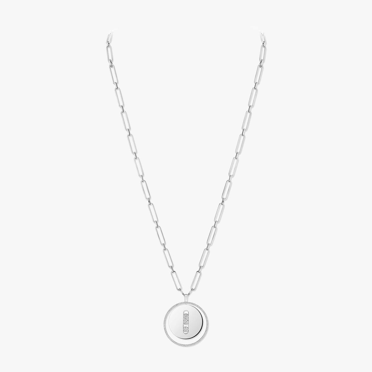 Necklace For Her White Gold Diamond Lucky Move Long Necklace LM 10126-WG