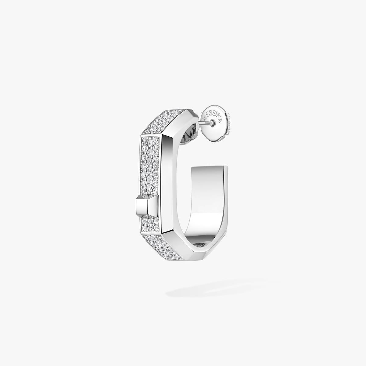 Boucles d'oreilles Mixte Or Blanc Diamant Mono créole pavée Moderniste MM 14679-WG