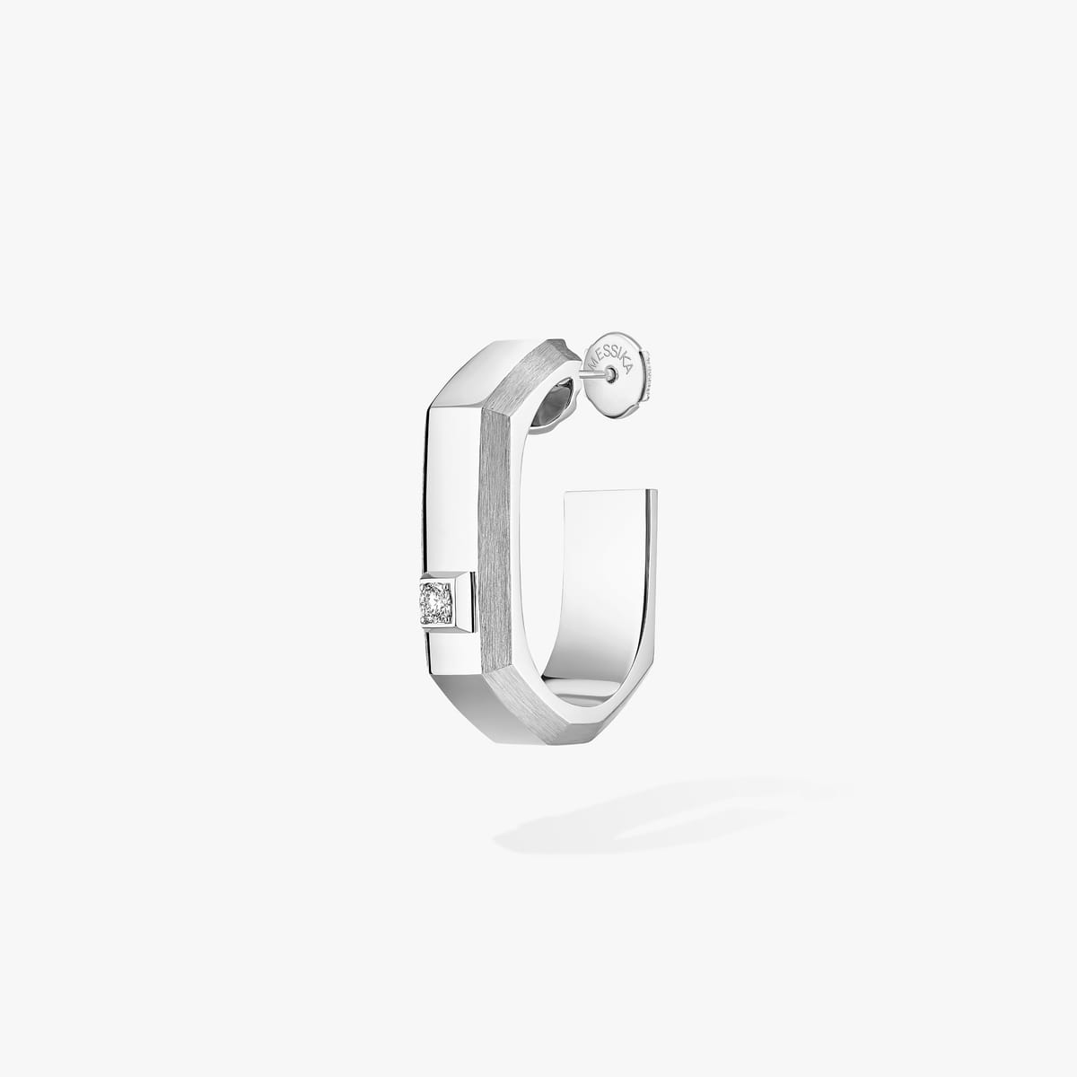 Moderniste single hoop earring medium White Gold Mixed Diamond Earrings 14680-WG