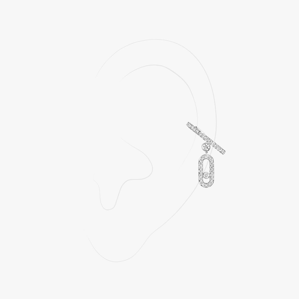 Boucles d'oreilles Femme Or Blanc Diamant Mono clip pampille pavé Move Uno 11162-WG