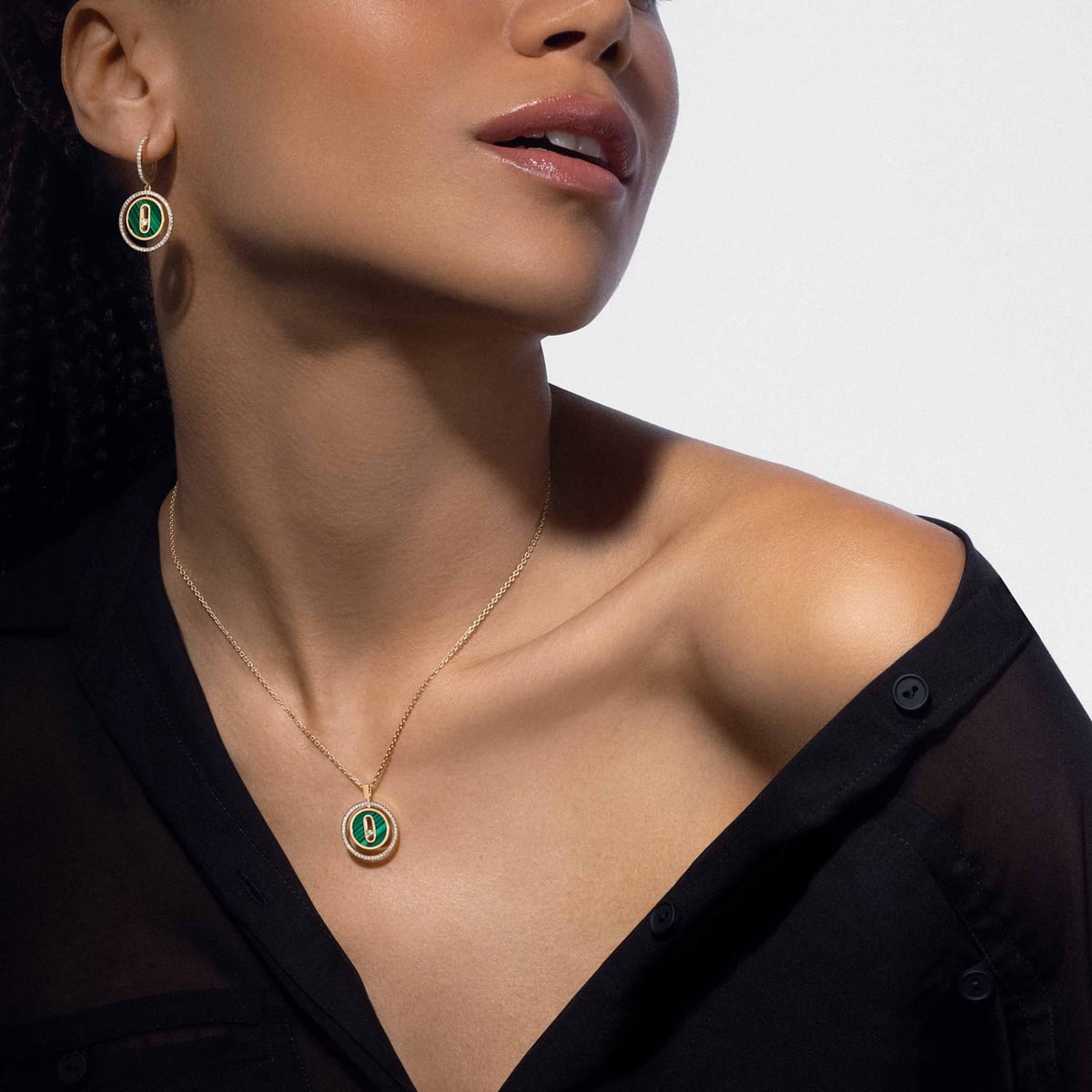 Earrings For Her Yellow Gold Diamond Lucky Move PM Malachite 12965-YG