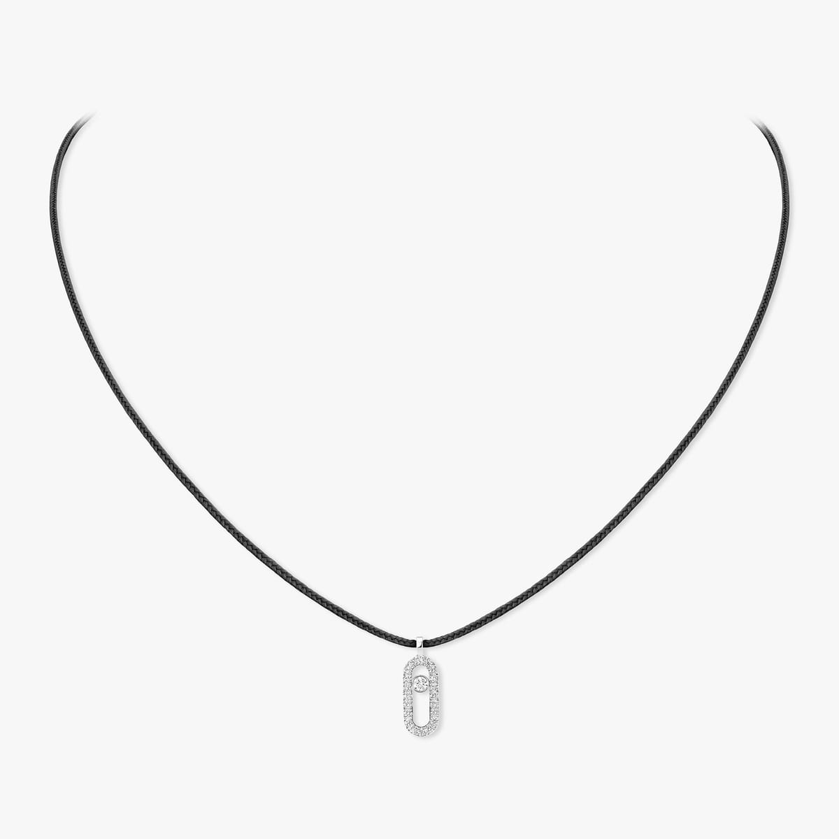 Messika Care(s) black cord pavé necklace White Gold For Her Diamond Necklace 14142-WG