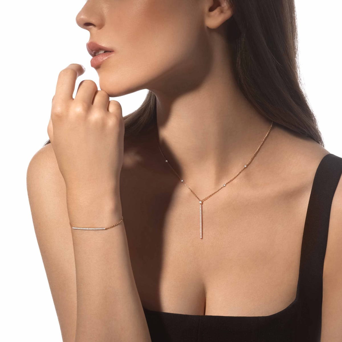 Gatsby Barrette Verticale Für sie Diamant Kette Roségold 05448-PG