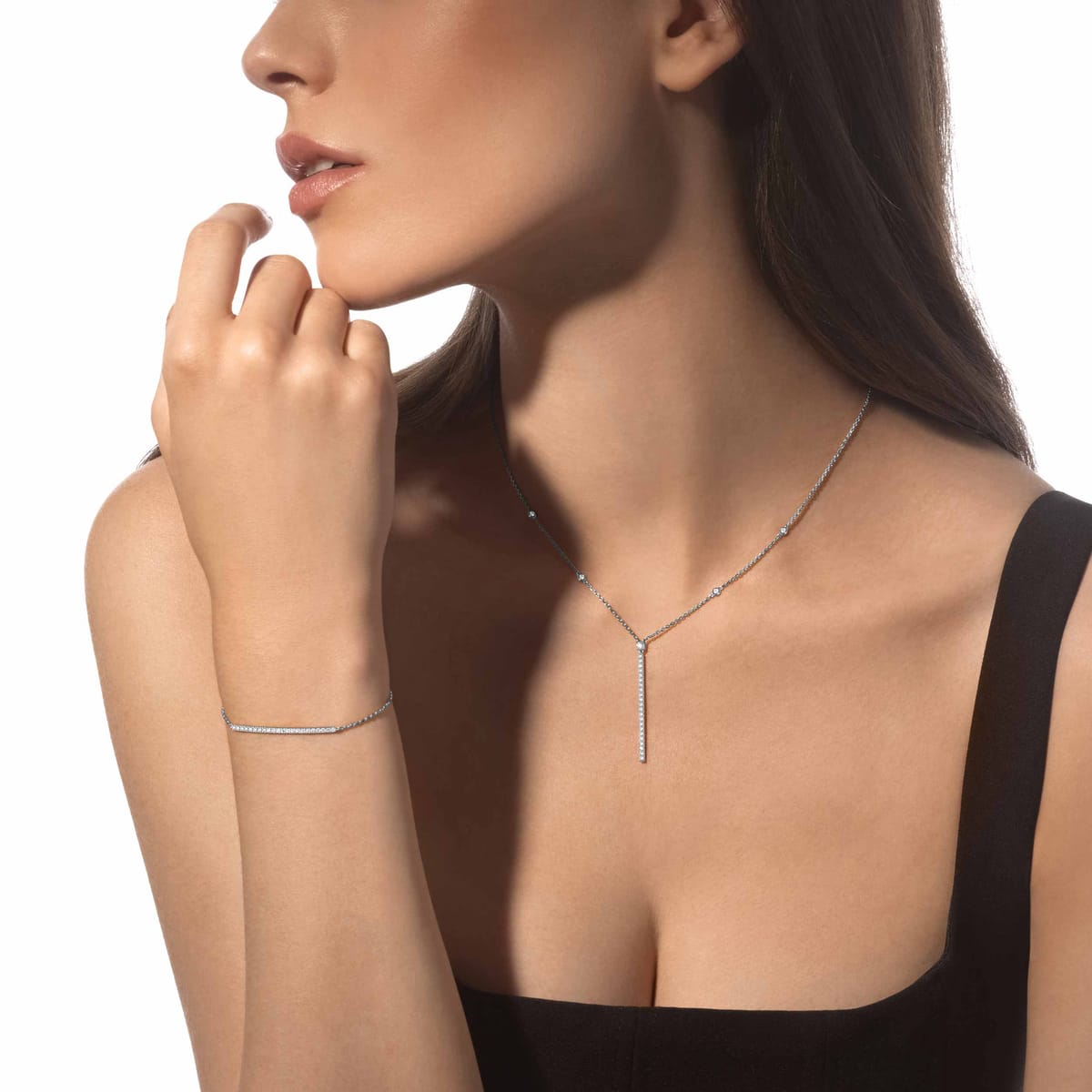Collier barrette verticale Gatsby Für sie Diamant Kette Weißgold 05448-WG