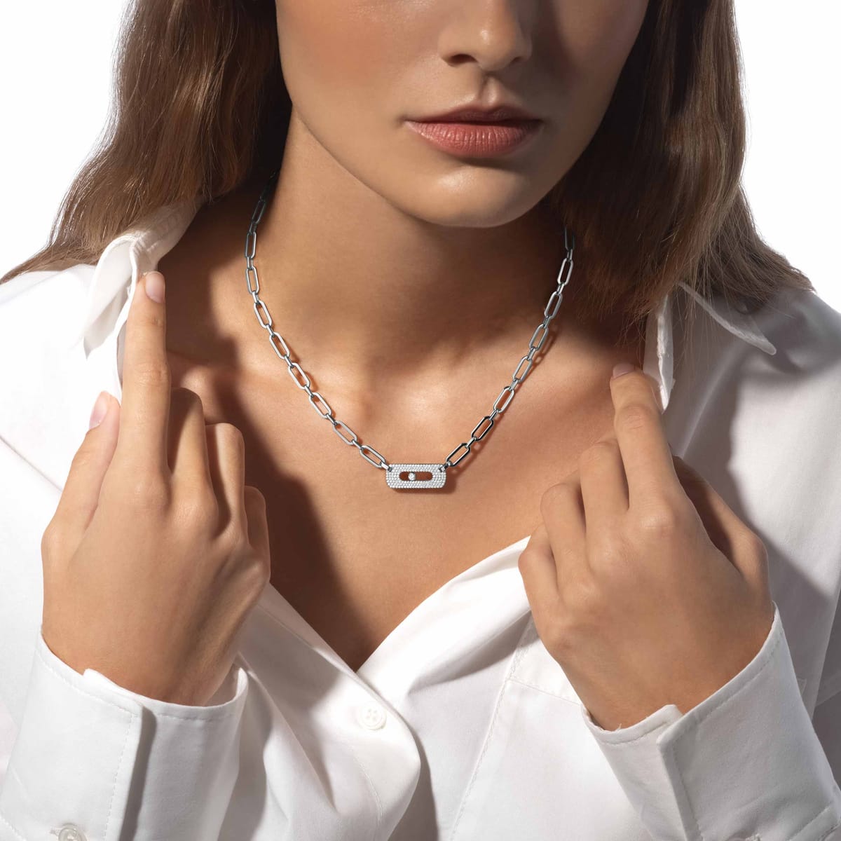 Collier Femme Or Blanc Diamant Collier Move Link 12095-WG
