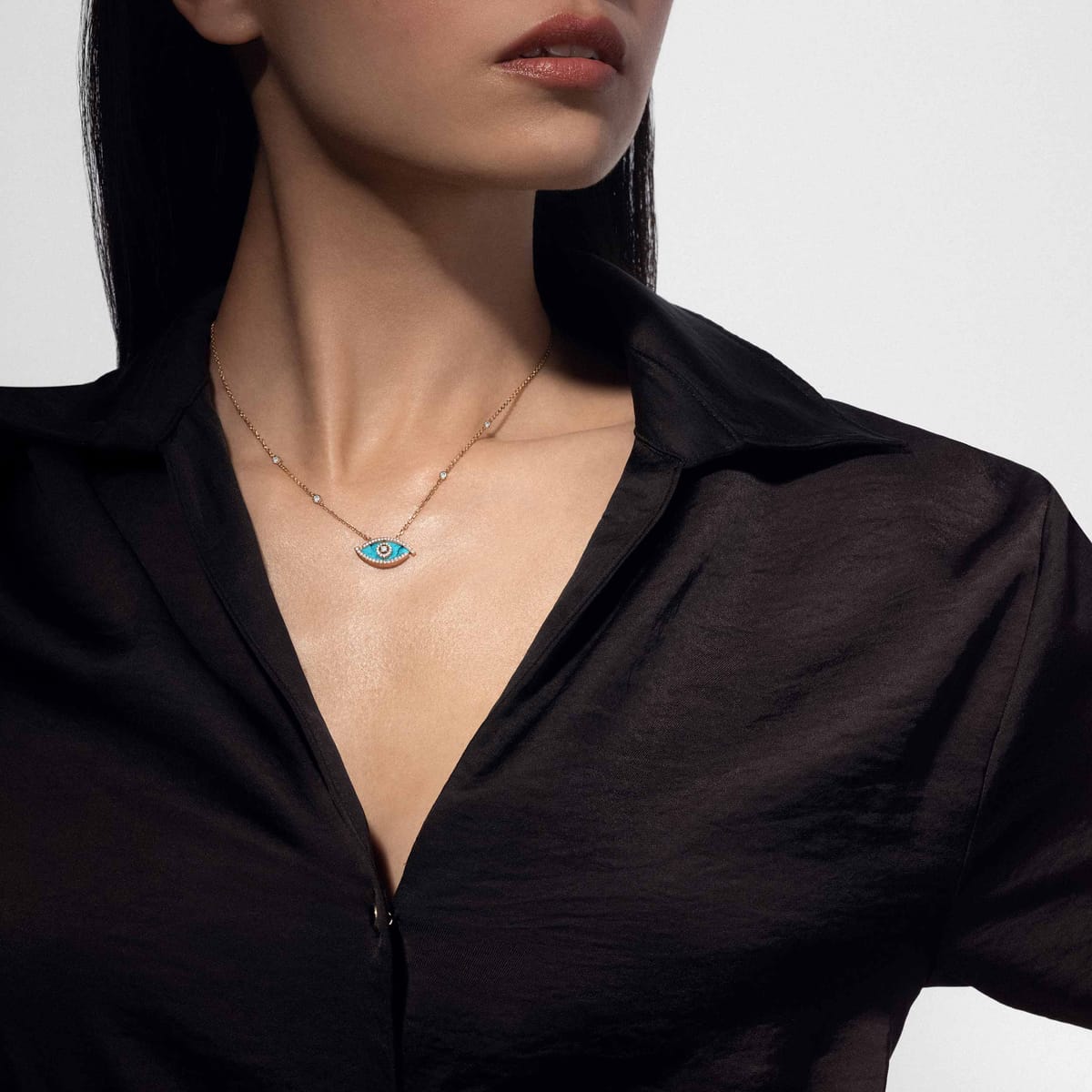 Necklace For Her Pink Gold Diamond Collier Lucky Eye turquoise 12952-PG