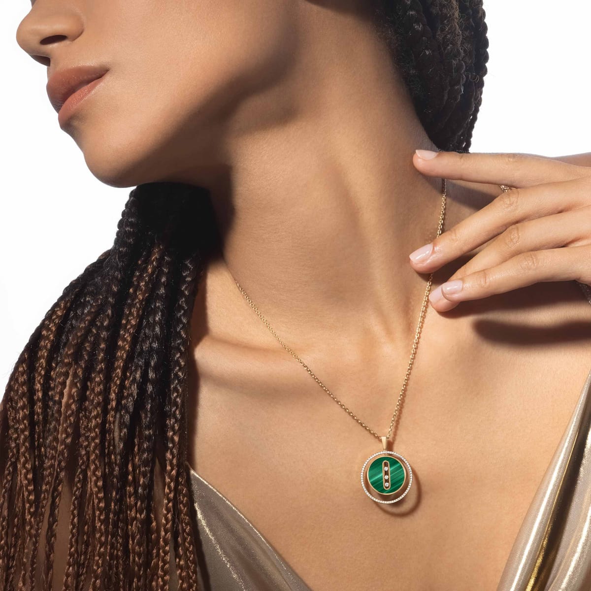 Collier Femme Or Jaune Diamant Collier malachite Lucky Move MM 10840-YG