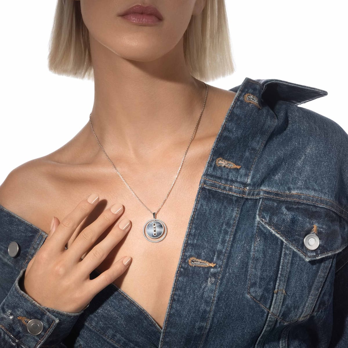Collier Femme Or Blanc Diamant Collier nacre grise Lucky Move MM 10837-WG