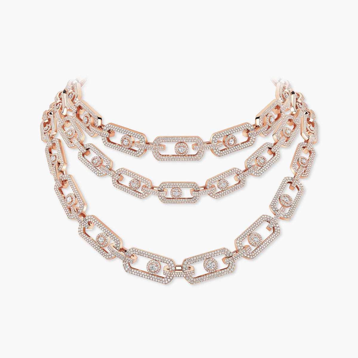 So Move 3-row Pavé Pink Gold For Her Diamond Necklace 13751-PG