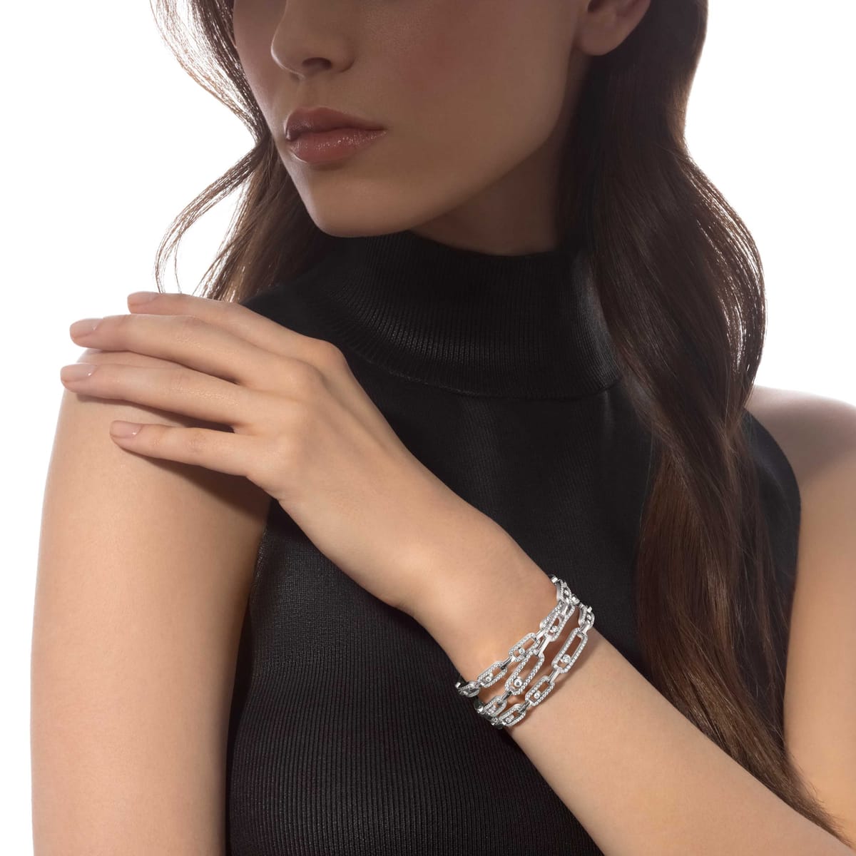 Move Link three-row cuff bracelet White Gold For Her Diamond Bracelet 13512-WG