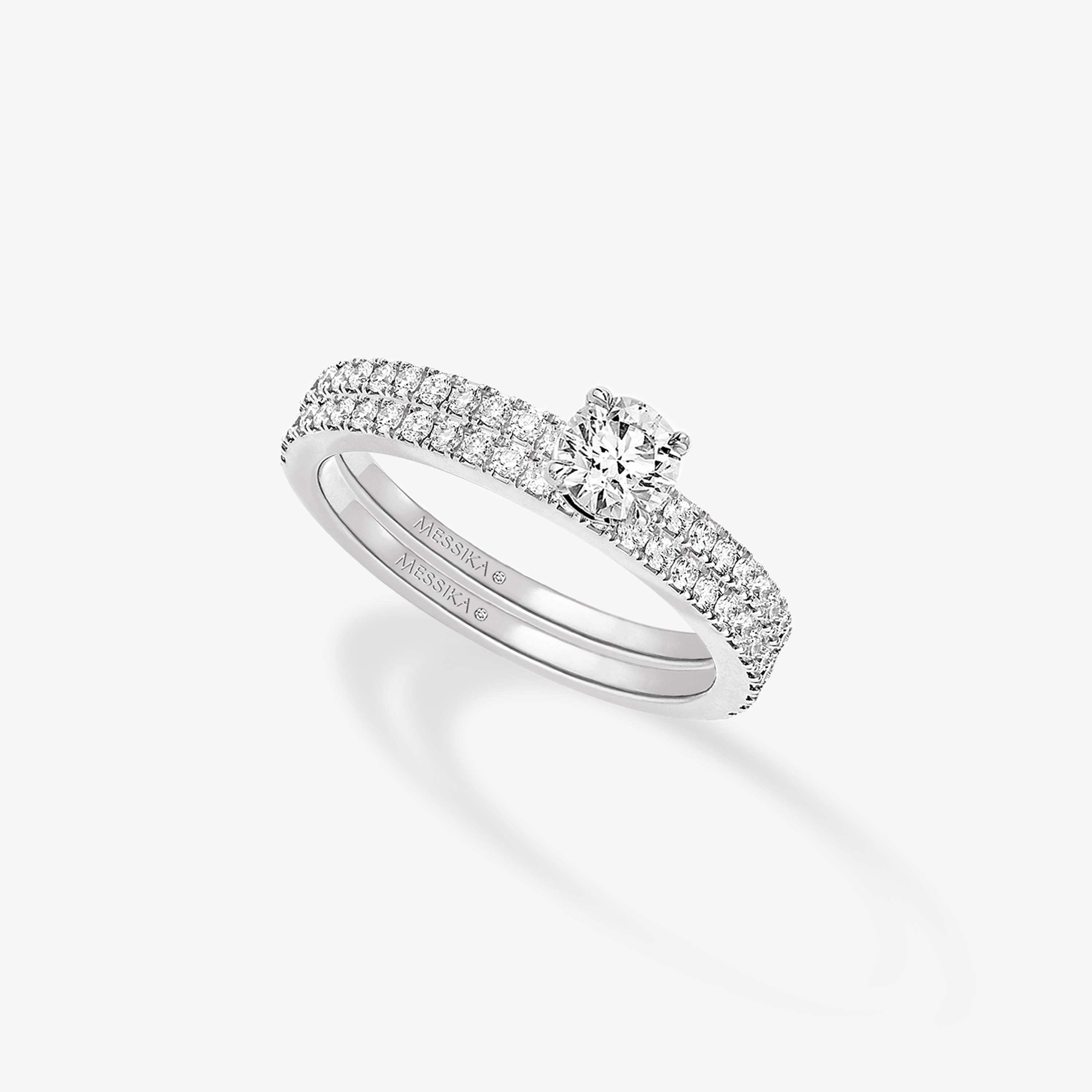 Wedding Band Solitaire Duo White Gold For Her Diamond Ring 08288-WG