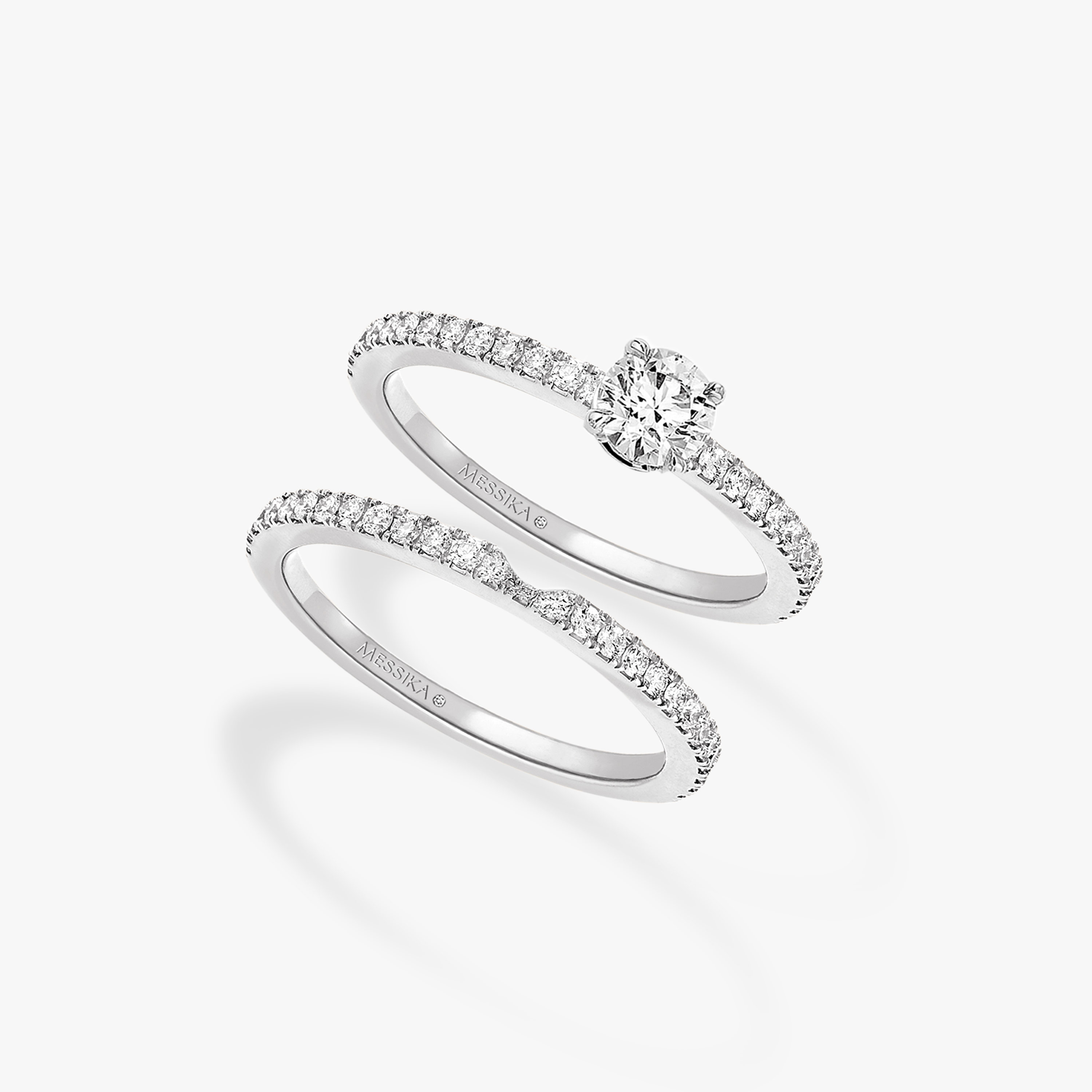 Wedding Band Solitaire Duo White Gold For Her Diamond Ring 08288-WG