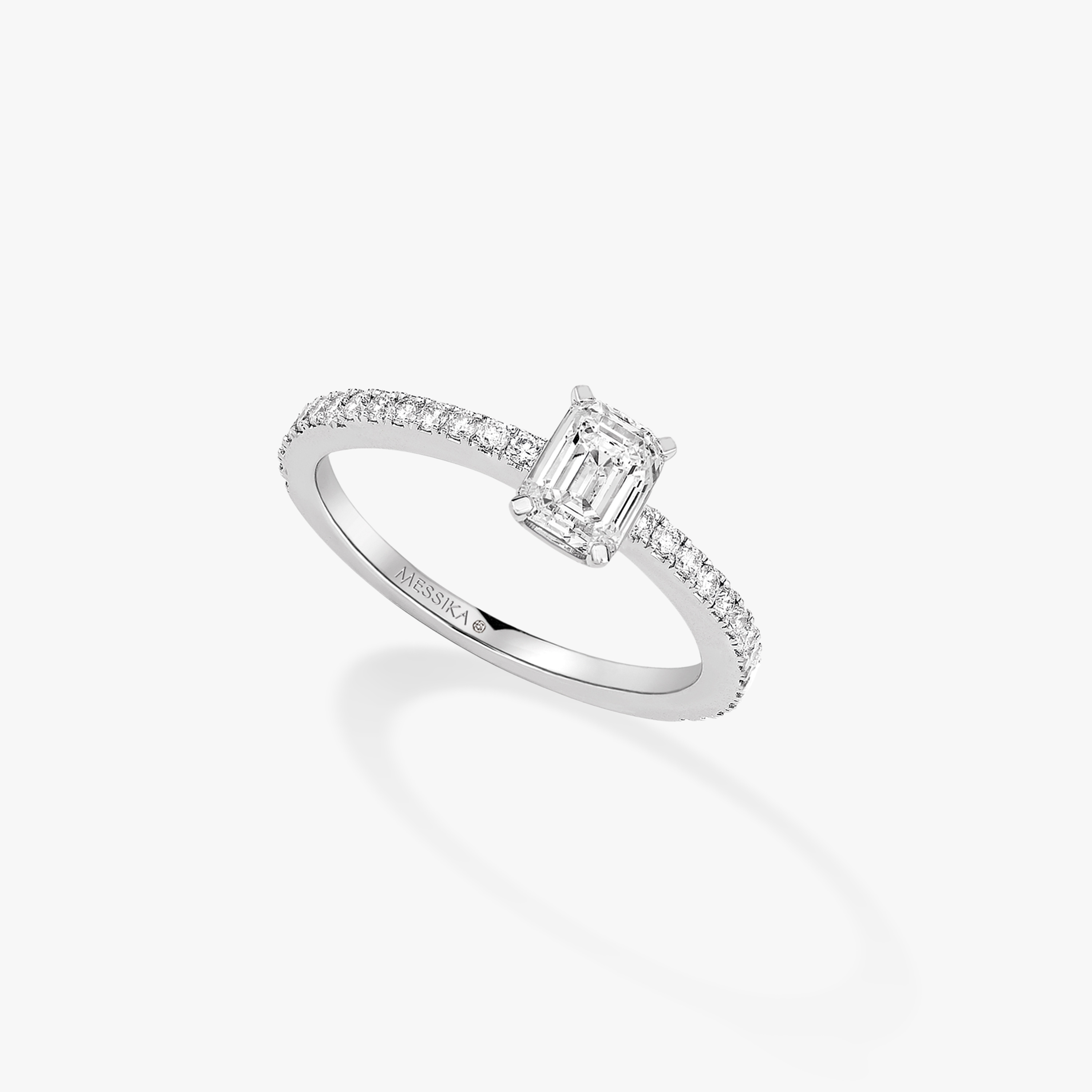 Solitaire Emerald Cut Pavé  Белое золото Для нее 钻石  Кольцо 08010-WG