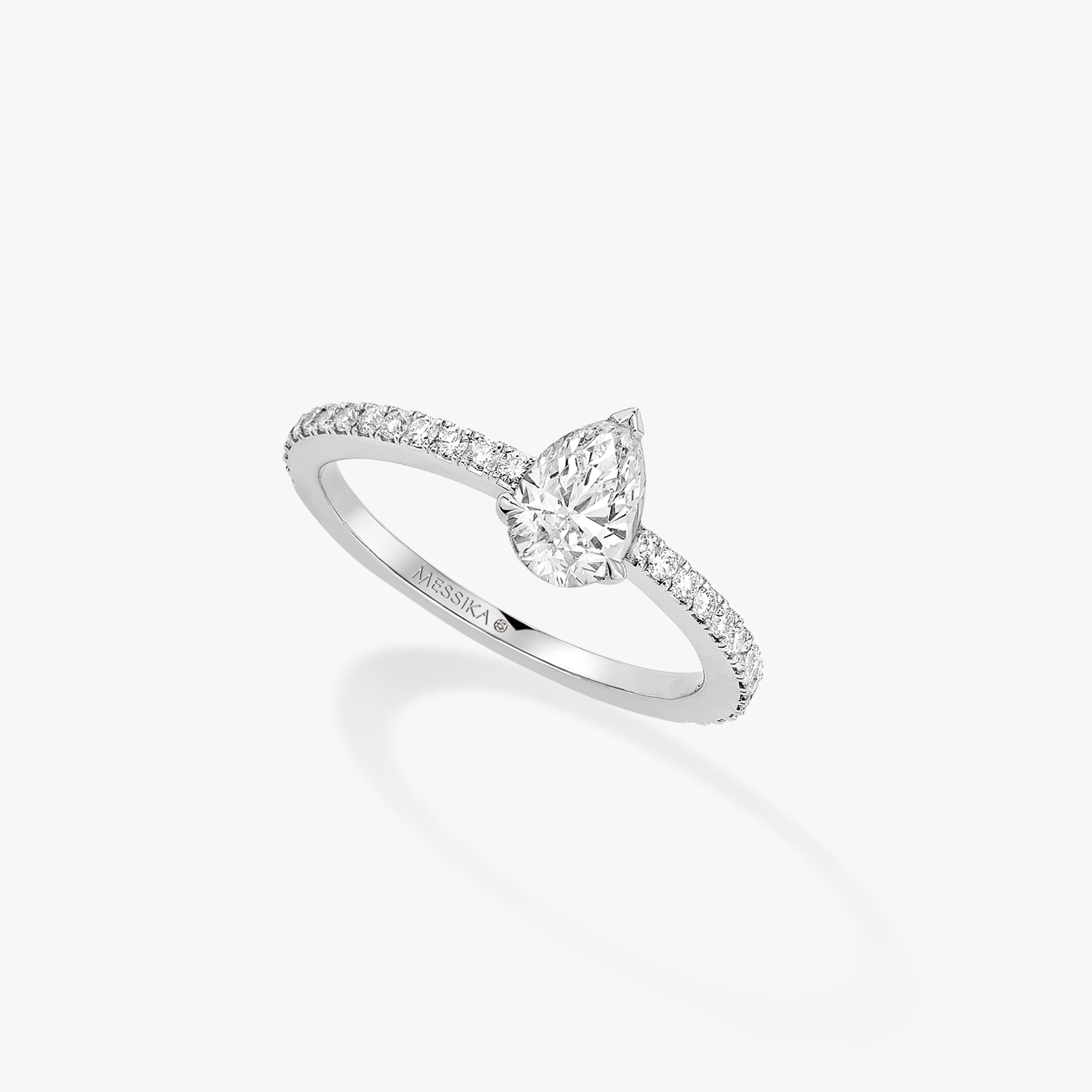 Solitaire Pear Cut Pavé  Белое золото Для нее 钻石  Кольцо 08000-WG