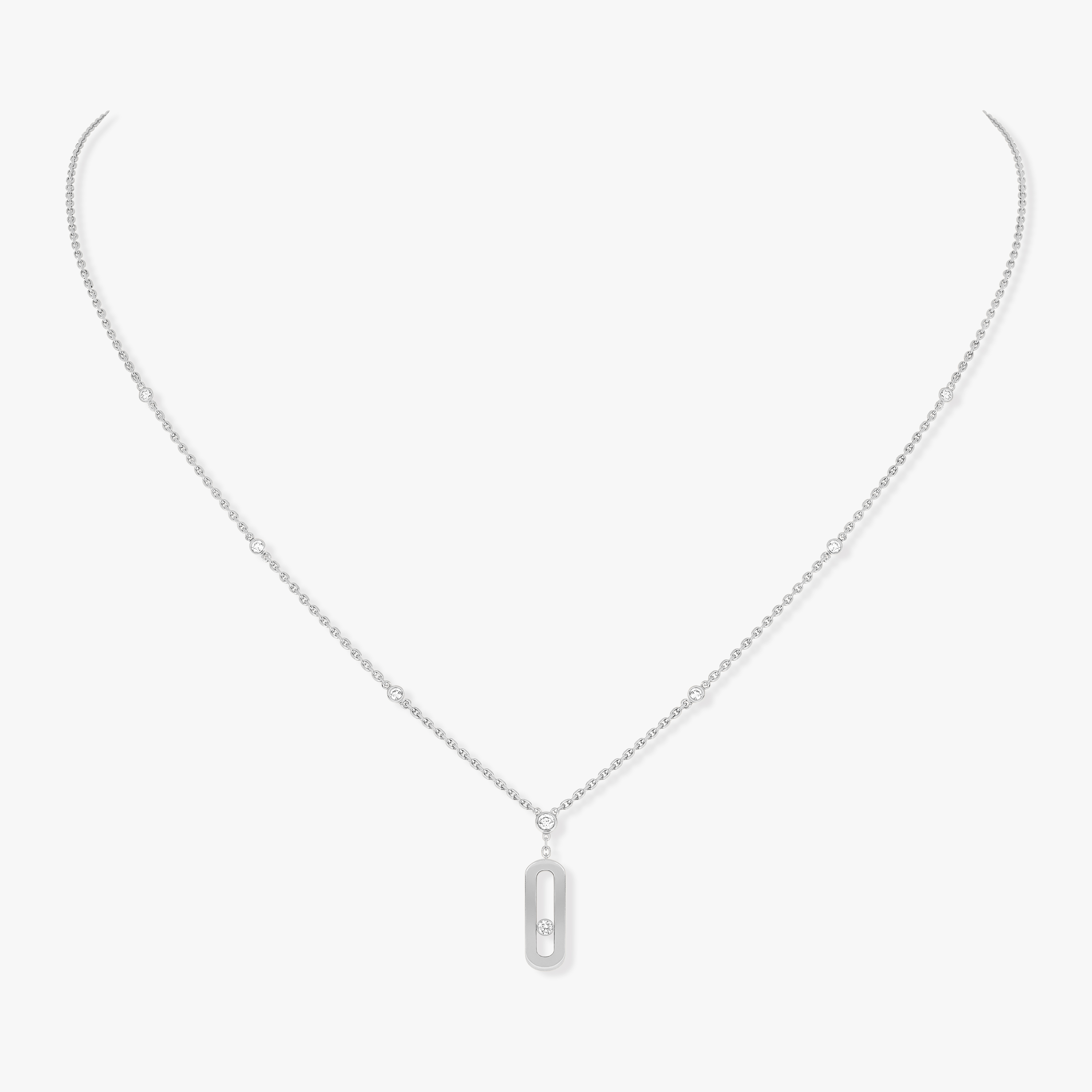 Long Move Uno White Gold For Her Diamond Necklace 10111-WG