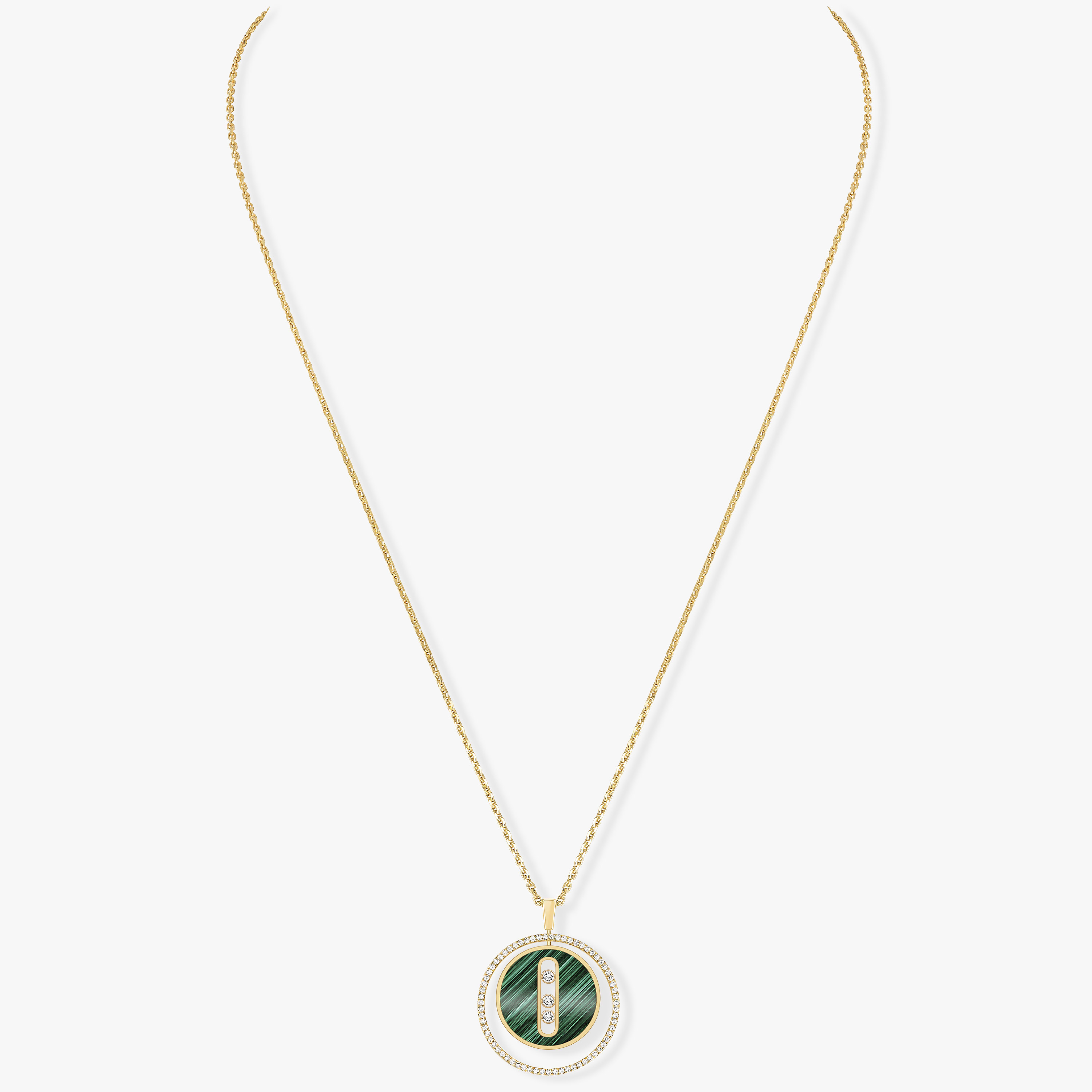 Necklace For Her Yellow Gold Diamond Malachite Lucky Move MM 10840-YG